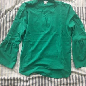 J. Crew Green Bell Sleeve Blouse